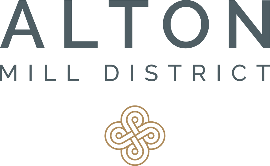 A logo with the text "ALTON MILL DISTRICT" in white on a black background.